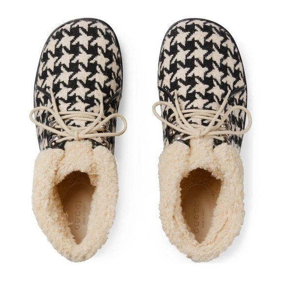 Gucci Houndstooth Lace up Bootie in White NEW IN BOX - Picture 7 of 13